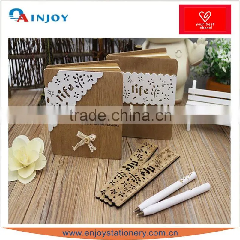 WOOD COVER NOTE BOOK WITH REIN PEN