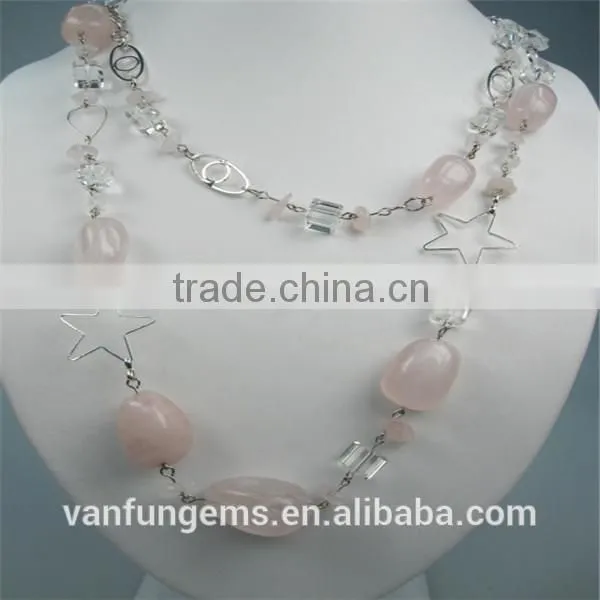 New Style Handmade Rose Quartz Necklace Fashion Gemstone