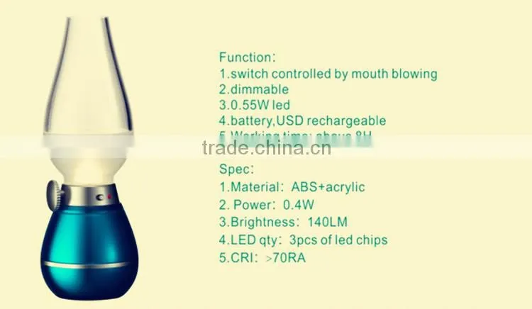 Traditional Blow Control USB Rechargeable Antique Cut Glass Oil Lamps / Best Promotional Gift and Traditional Meeting