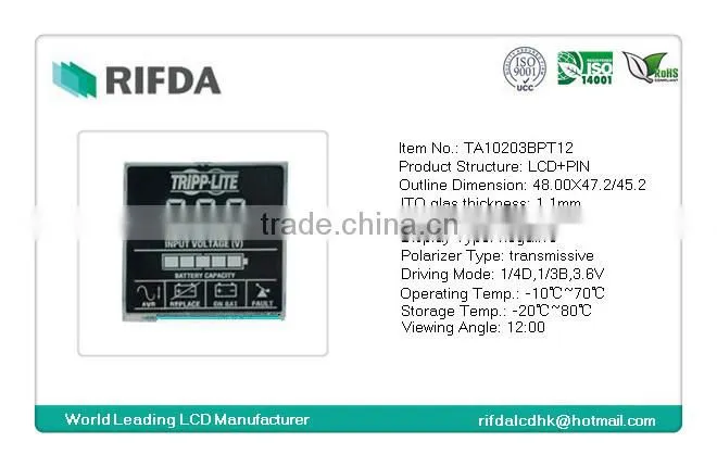 Negative TN 7 segment programmable lcd display 3 digits