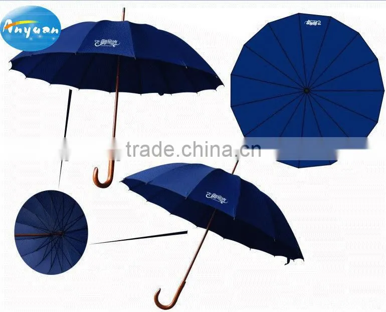 Auto open straight umbrella with wooden shaft and handle umbrella