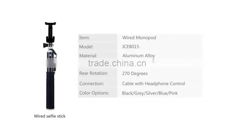 2015 Extendable Wholesale Bluetooth Monopod Selfie Stick For iPhone/Samsung