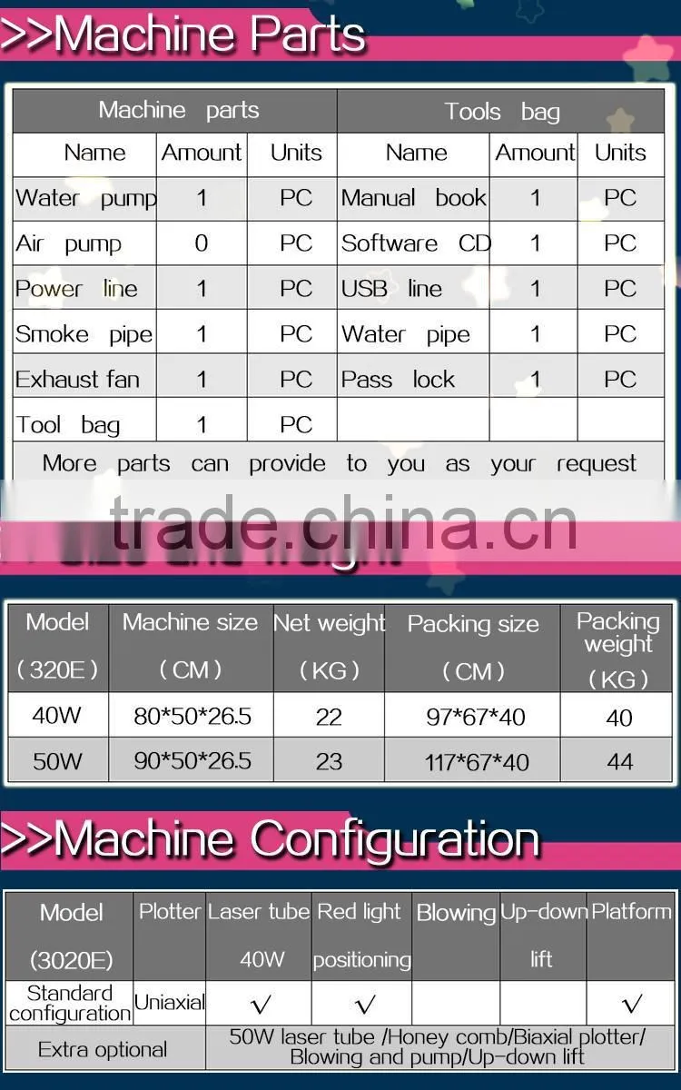 3020 CO2 Laser Type and Laser Cutting Application laser cutting machine 300*200mm