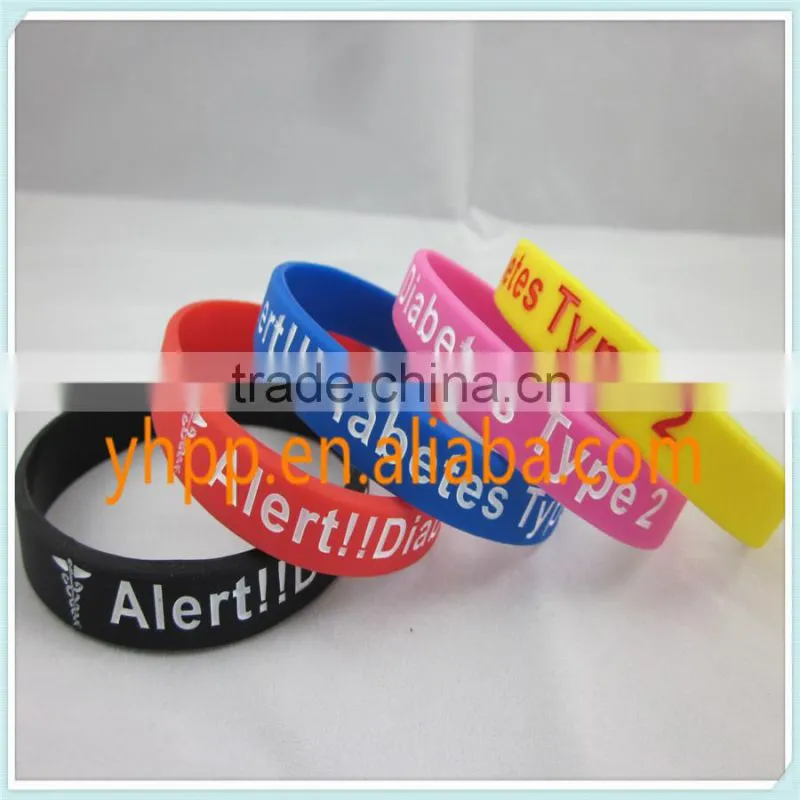 Custom Type 2 Diabetic Medical Alert Silicon Febossed Wristband Bracelet