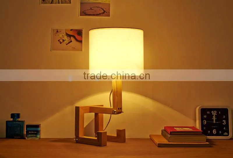 modern novel wood table lamp, adjustable wood neck reading lamp, wooden base lamp