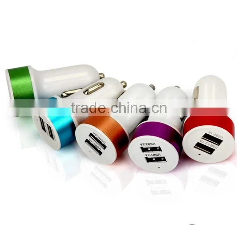 Hot selling colorful dual usb output 2.1A fast charging custom logo printing circular shape auto usb car charger