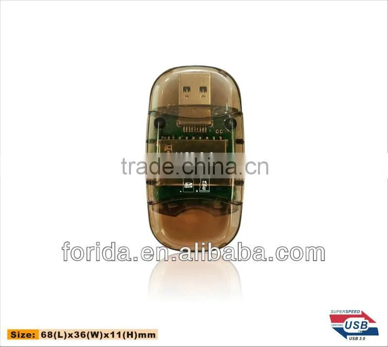 Two cap transparent SD and TF USB 3.0 card reader