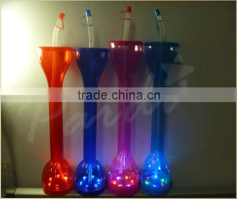 Hotsale led light in the dark plastic beer drinking yard glass