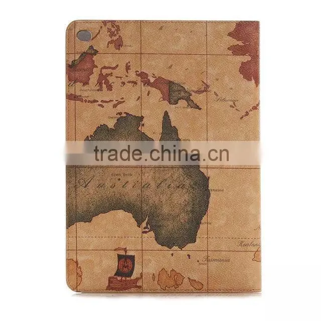 Fashion map leather wallet case for IPad air 2,For ipad 6 case and covers