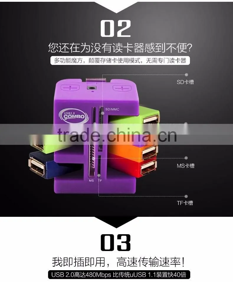 Cube 6-Port USB 2.0 Ultra-Mini Hub wth TF/MMC/SD/M2/MS card reader