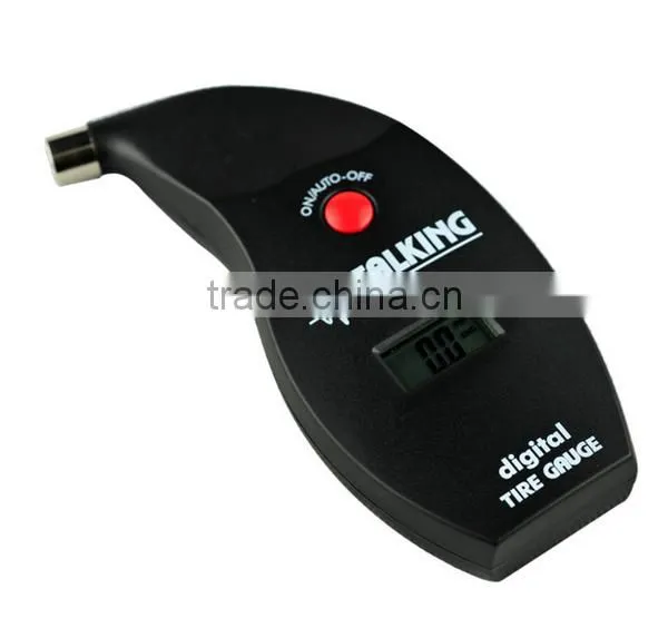 Hand held speech-enabled LCD digital tire pressure gauge for testing car
