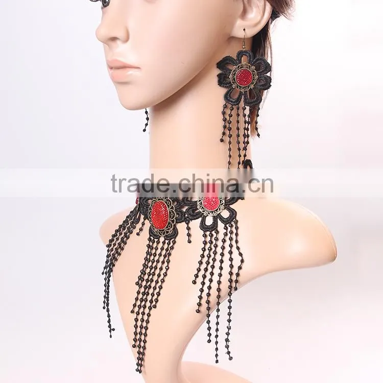 lace fashion indian jewelry set, cheap necklace and earring sets