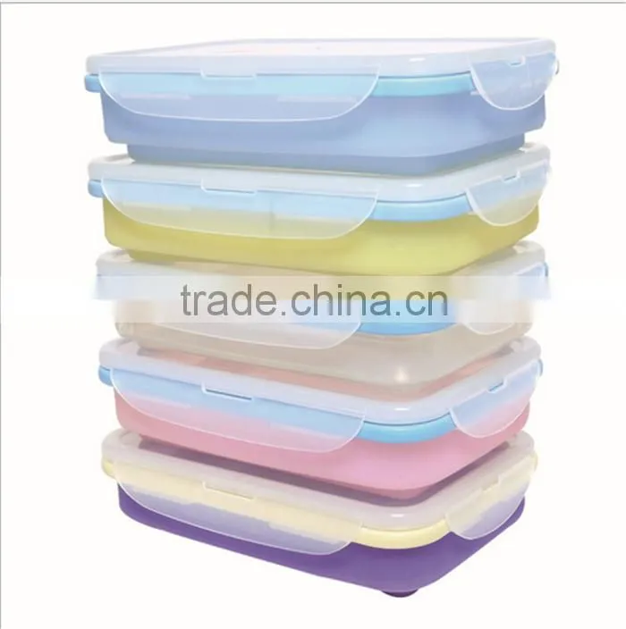 Silicon Lunch Box Collapsible BPA-Free Lunch Box with single Compartment Food Container silicone collapsible lunch box