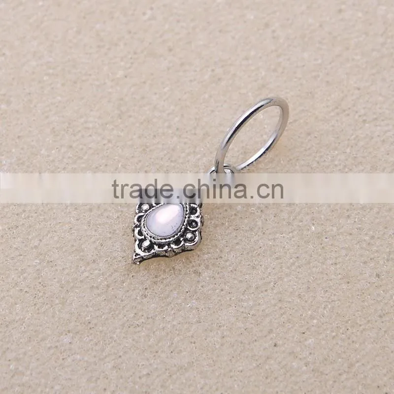 Stone pendant stainless steel silver ring