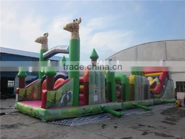 Inflatable zoo bouncer / animal cartoon inflatable obstacle bouncy for kindergarten
