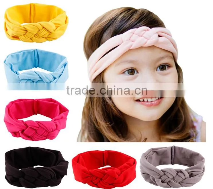 20cm 2016 new children and female baby hair braided cross hair band cotton elastic headband hand knot of peace