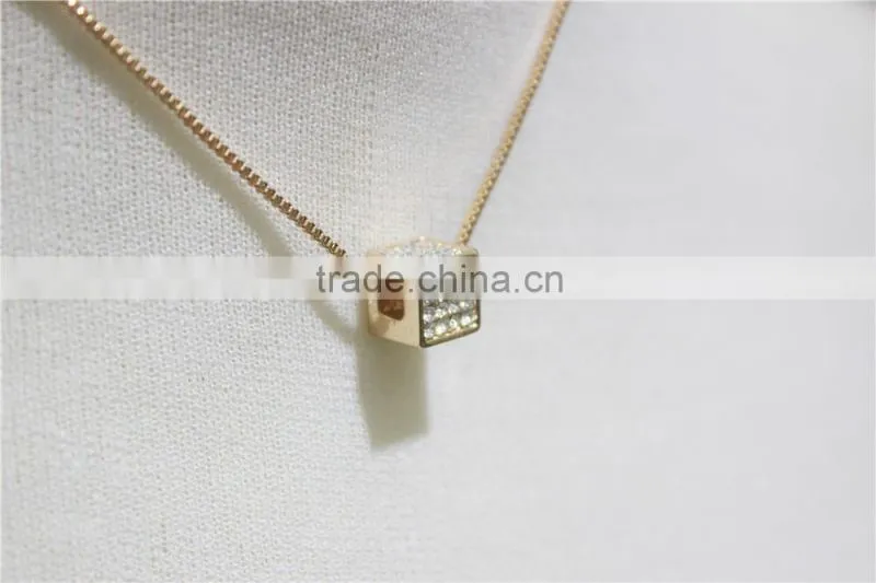 Cheap Corn Chain Necklace Square w/ Clear Diamond Necklace Simple Chain Gold Necklace2016 Fashion Style Wholesale