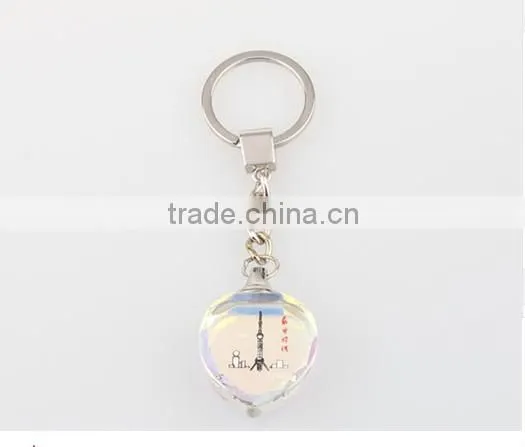 2016 Best selling mini heart shape crystal keychain color printing beautiful picture