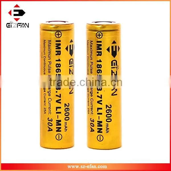New Gold Efan IMR 18650 2600mAh 30A LiMn High Drain Flat for Mod Batteries