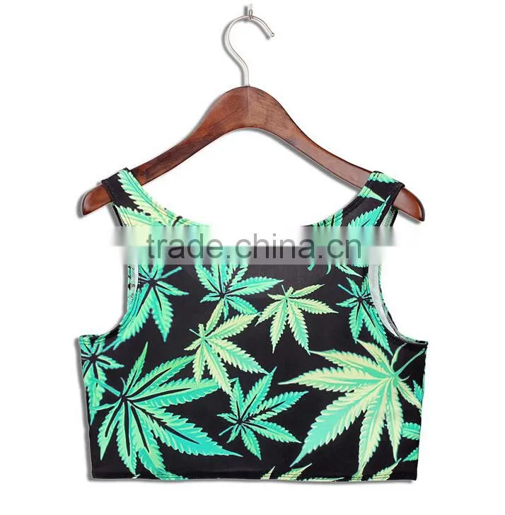 Latest Tops Designs Girls Sublimation Print Maple Leave Tank Tops N7-1