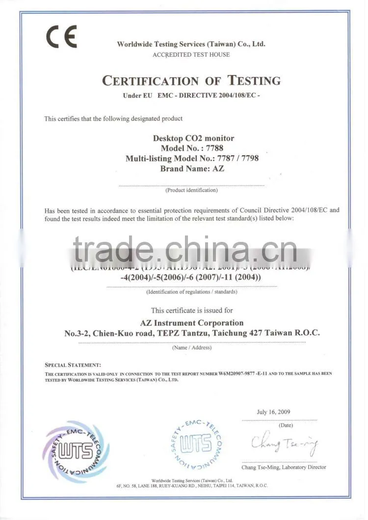 High Accuracy NDIR Sensors IAQ Monitor, RH Temperature CO2 Detector AZ7788
