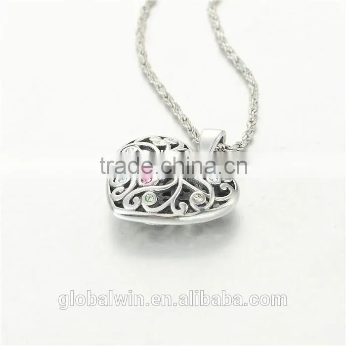 Beautiful Flower Sterling Silver Color CZ Open Heart Pendant For Gift