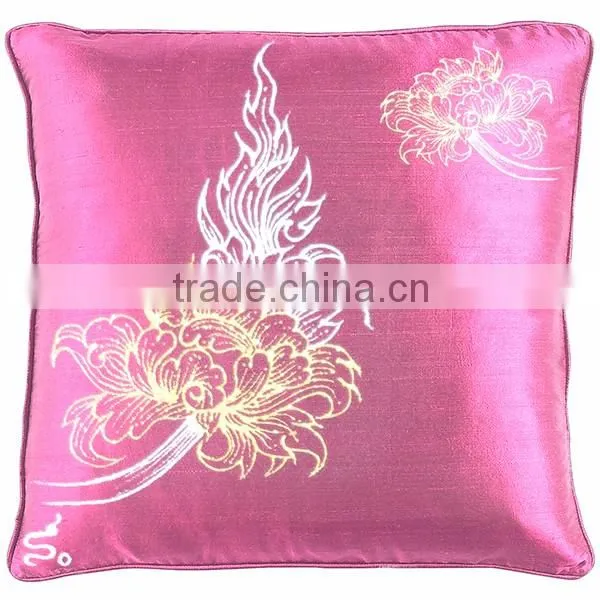 RARE Pillow Case Cushion Covers Silk Art Fabric Painting THAILAND FLOWERS