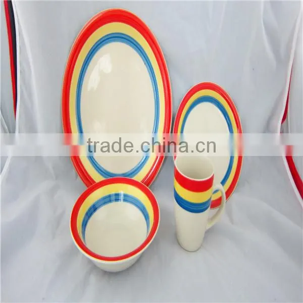 16pcs round shape stoneware dinner set/Black stripes tableware set/Handpainted dinnerware
