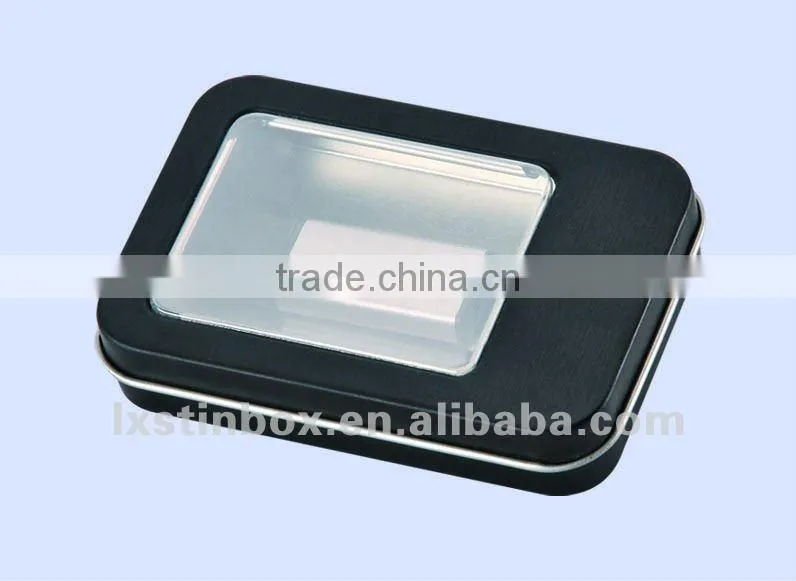high quality black with pvc window USB tin box