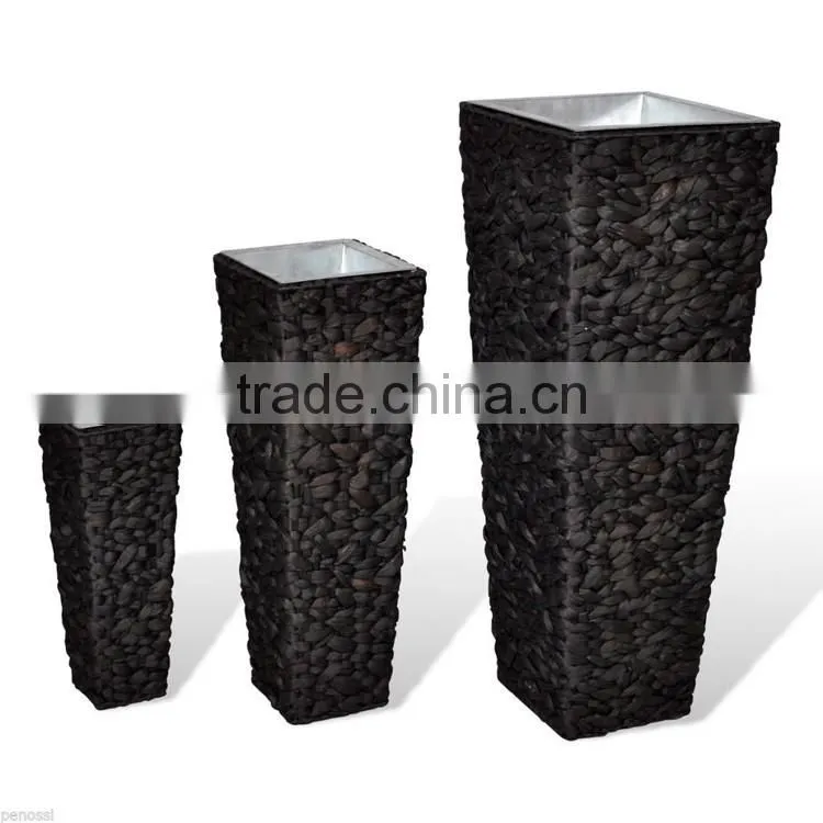2016 new set of 3 black water hyacinth tall planters and pots