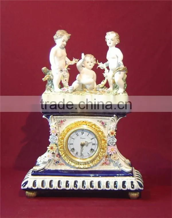 Ancient European Unique Floral Design Ceramic Table Clock, Lovely Kids Play Around Desk Clock, Ceramic Enamel Decorative Art