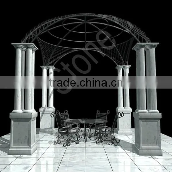 Cheap White Marble Gazobo with Iron Roof for Sale
