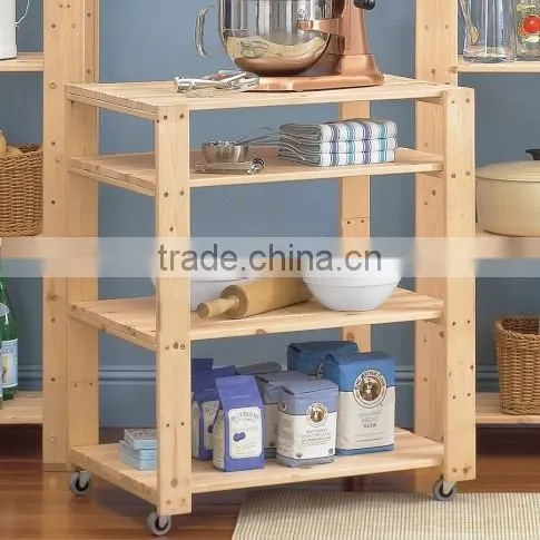 Natural Wood Shelving-Utility Cart with Wheels Wooden Shelf