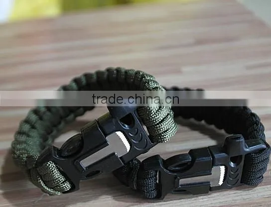 Outdoor Camping Steel Shackle Rope Buckle Whistle Gear Flint Fire Starter Scraper Survival Bracelet