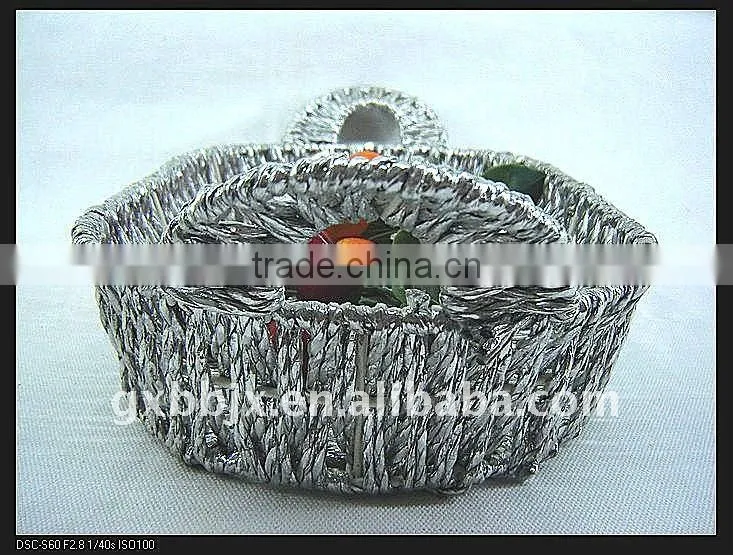 Rectangle silver paper rope woven storage vegetable holder