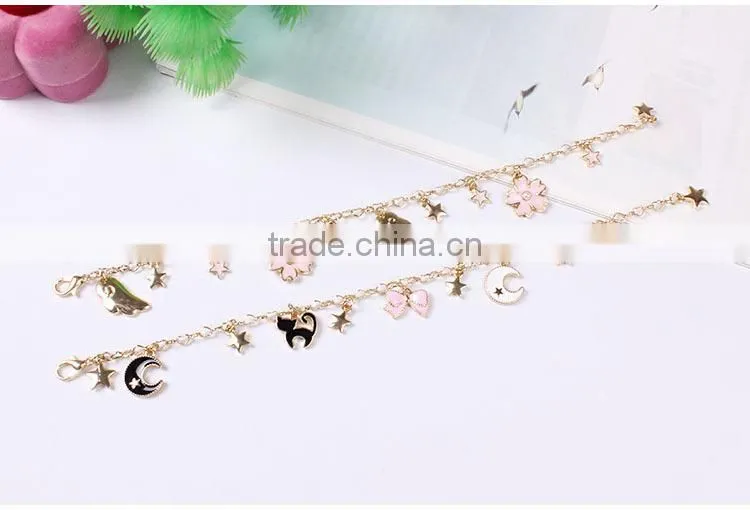 cat bowknot star moon gold charms bracelet gold chain bracelet