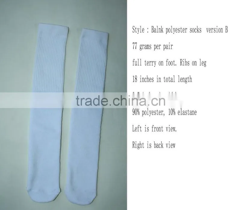 blank polyester socks for sublimation with black toe and black heel
