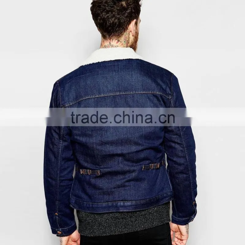 high quality men clothing jacket denim with fleece collar bulk whloesale