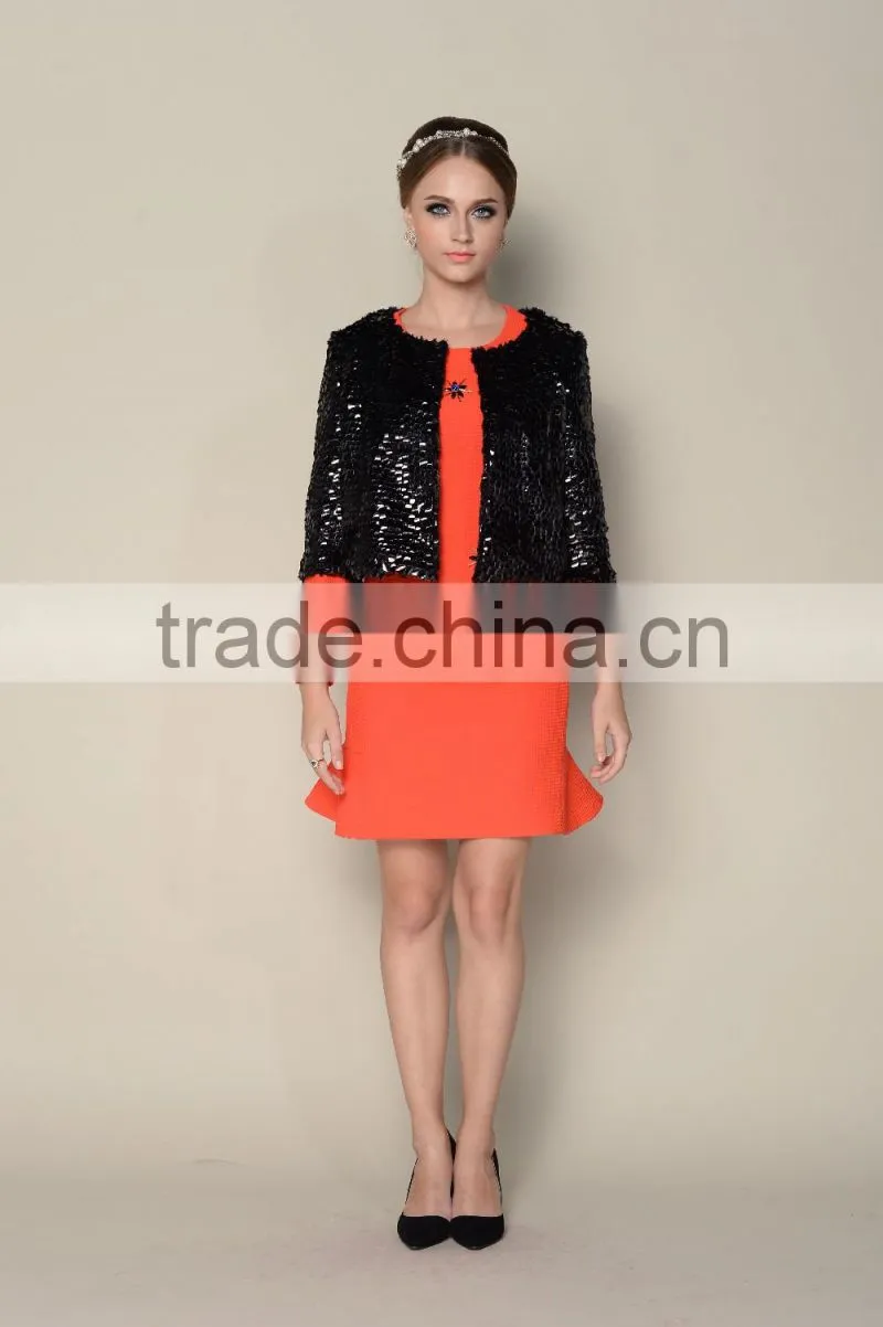 hot selling black shinny high end 2015 warm short jackets for women