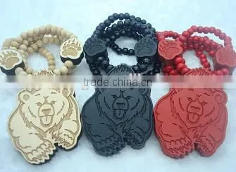Pendant Christian Rasta Wooden Beads Hip Hop Necklace