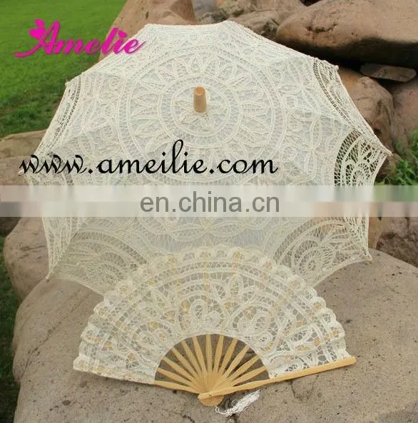 A-Fan070(27cm) Battenburg White Color Decoration For Wedding Lace Spanish Fan