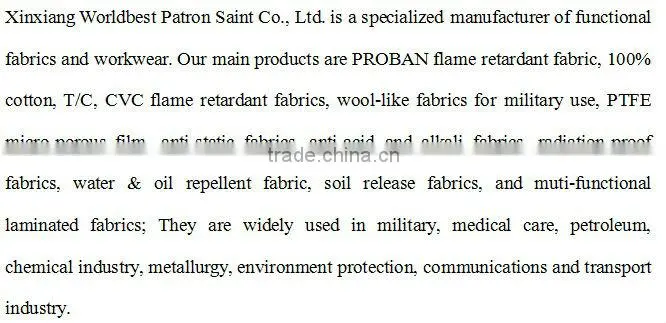 100% cotton flame retardant garment for firefighter
