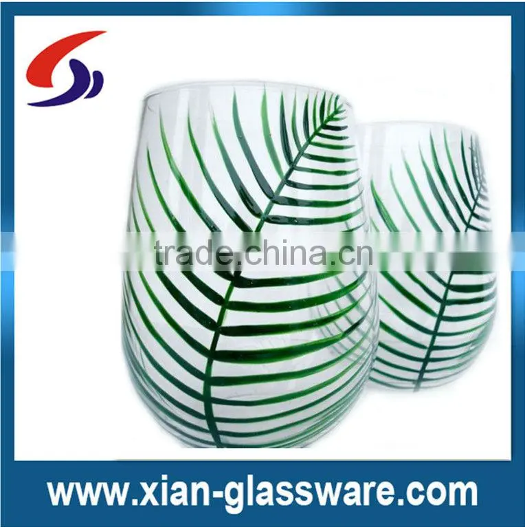 Promotional hand painted colored wine glass/colored stemless wine glass
