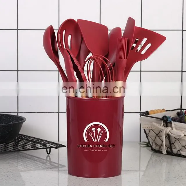 Amazon Best Seller 12 In 1 Set Silicone Cooking Tools Kitchen Utensils Set With Wooden Handle