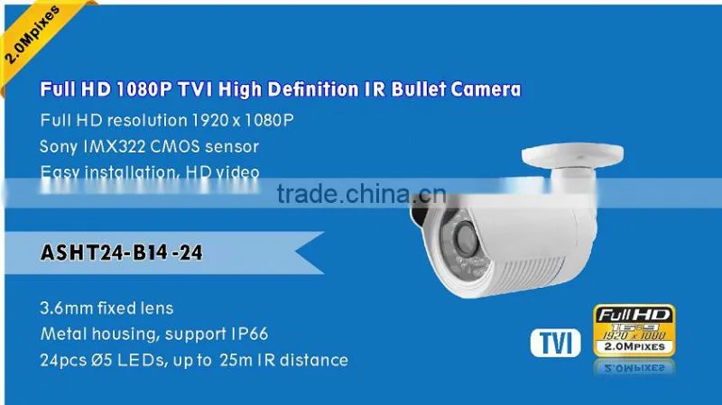 2016 NEW Video Camera IR Bullet Camera 2.0 MP 1080P 3.6mm fixed lens CMOS metal housing TVI CCTV Camera with IP66