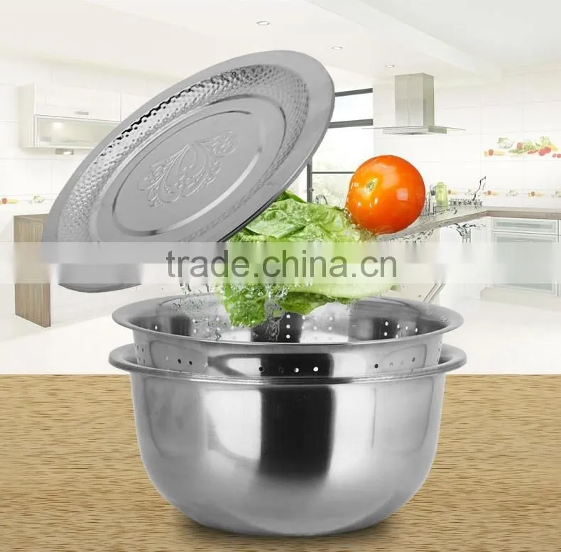 caitang shencai 3pcs oil basin set/ big salad bowl sets/ basket strainer