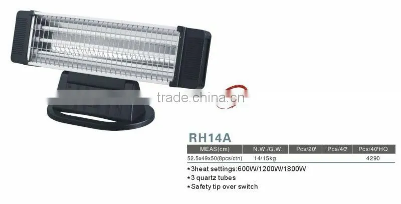 3heating 400W/800W/1200W CE/GS/ROHS safety tip over switch/ electric heater quartz heater for home