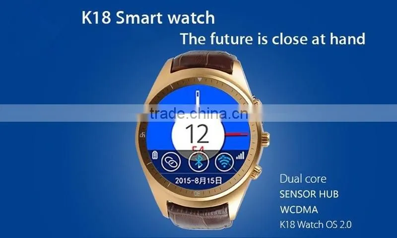 2016 Hot Selling MTK6572 1.4 " IPS 3G GPS WiFi Bluetooth Android 4.4 K18 Smart Watch