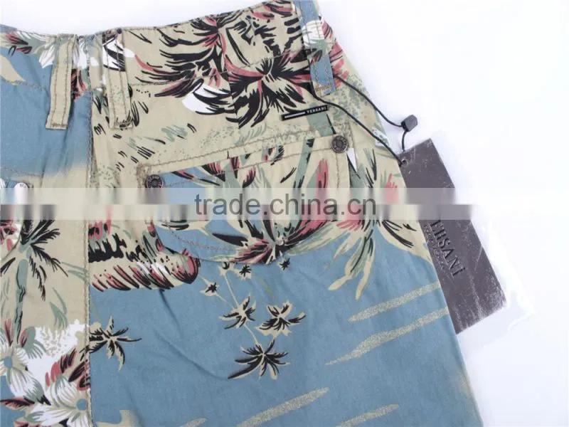Mens cheap 100%cotton summer stocklot apparel printed shorts
