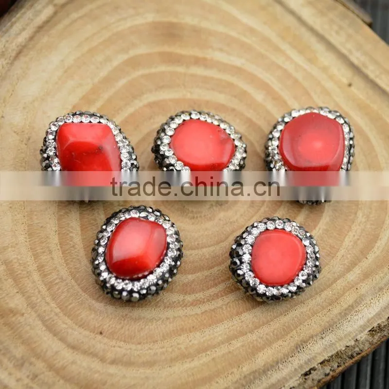 LFD-0013B DIY Druzy Coral Loose Bead , Pave Rhinestone Connectors Spacer Beads Jewelry Making